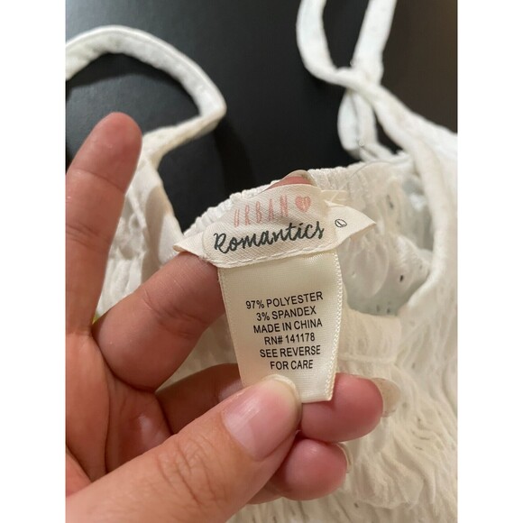 NEW Urban Romantics Women’s Spaghetti Strap OffWhite Blouse Lacey Semi Sheer L - Picture 8 of 11